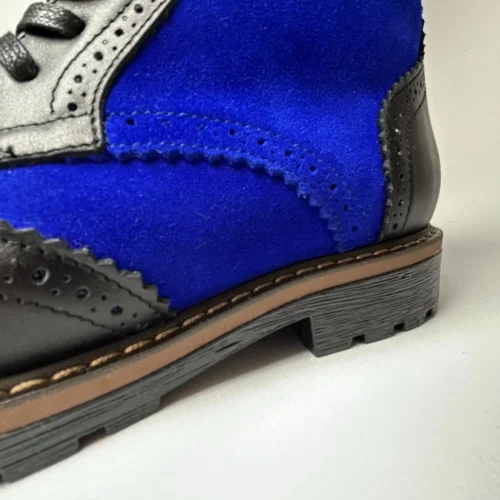 Black Leather & Cobalt Suede Brogue Boots