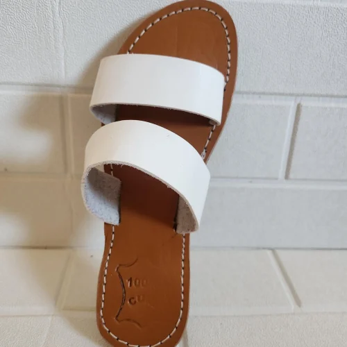Women’s White Double Strap Moroccan Leather Slides