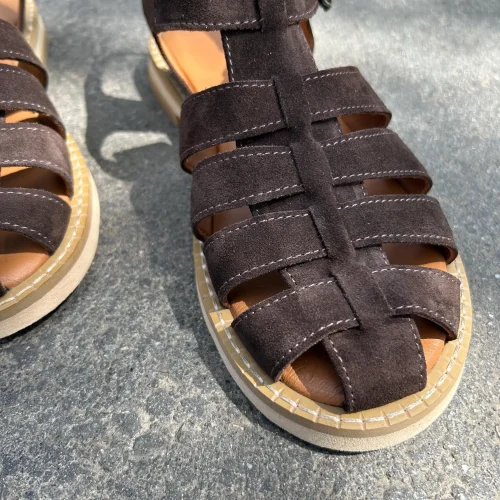 Women's Brown Suede Fisherman Sandals: Closed Toe Leather Straps