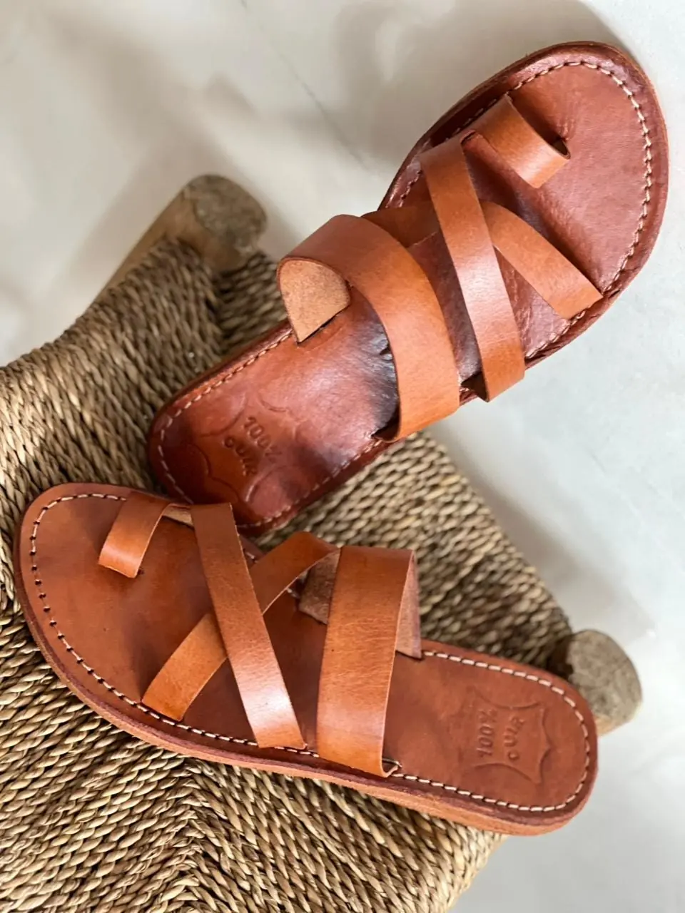 Women’s Brown Toe Loop Cross Strap Sandals