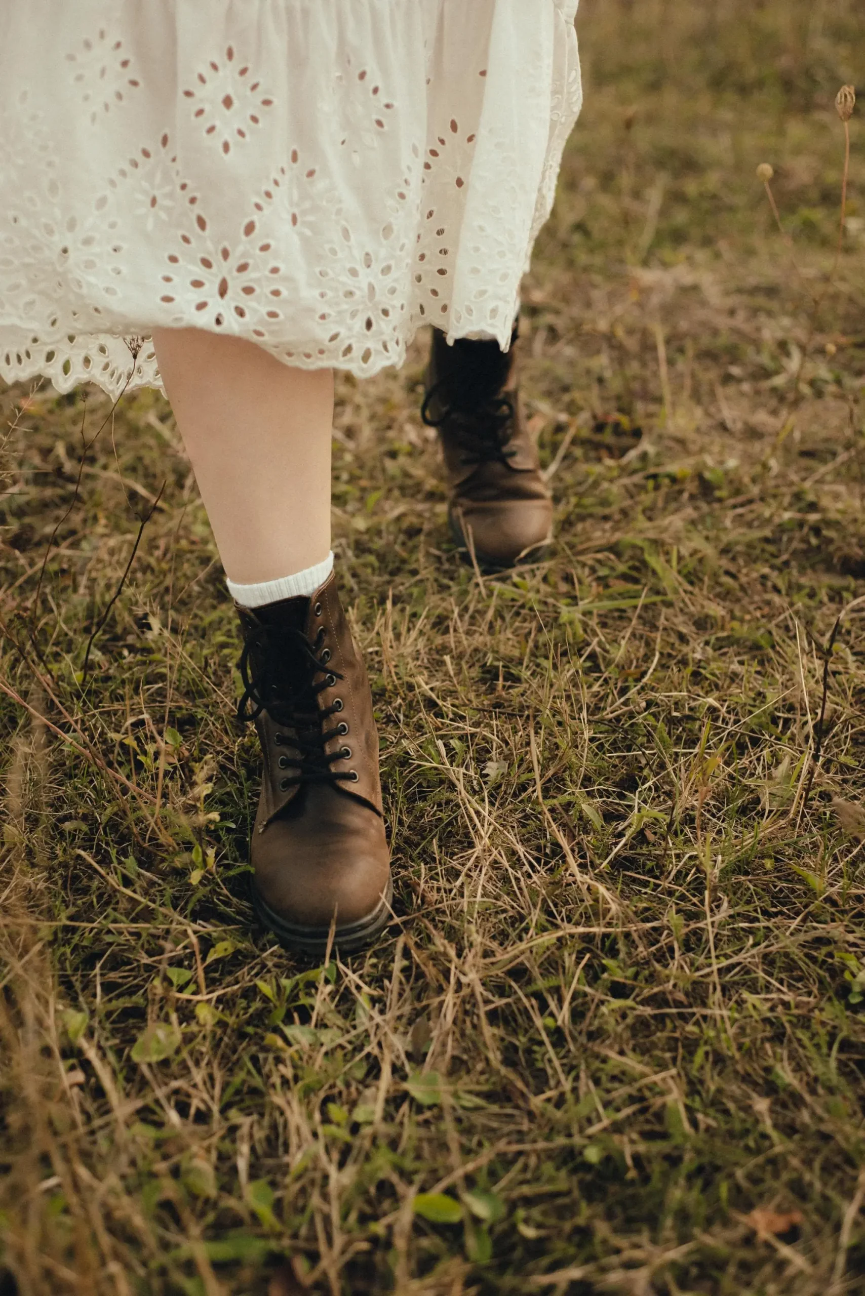 Handmade Brown Leather Boots Vintage Lace Up Fur